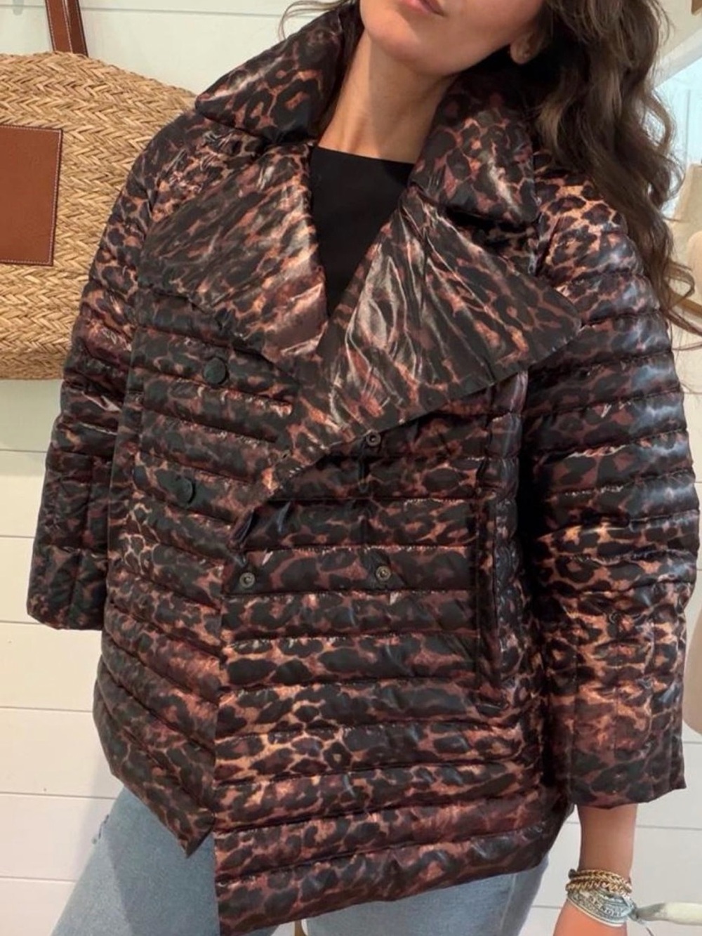 THINK ROYLN Women’s Leopard Print Puffer Jacket - Brown & Black - Medium